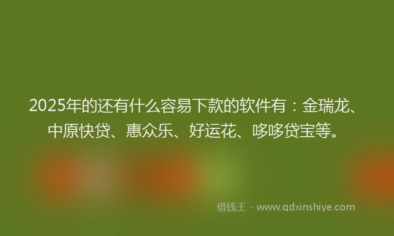 2025年的还有什么容易下款的软件有：金瑞龙、中原快贷、惠众乐、好运花、哆哆贷宝等。