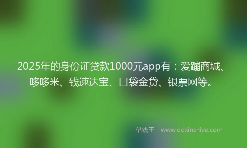 2025年的身份证贷款1000元app有：爱蹦商城、哆哆米、钱速达宝、口袋金贷、银票网等。