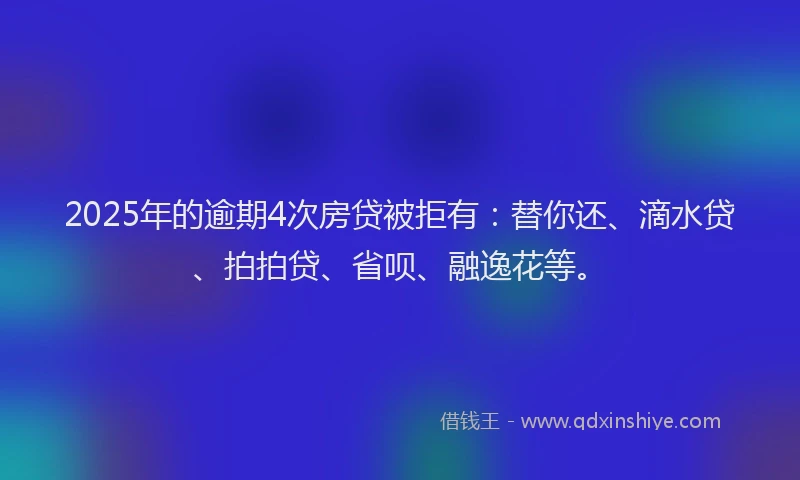 2025年的逾期4次房贷被拒有：替你还、滴水贷、拍拍贷、省呗、融逸花等。