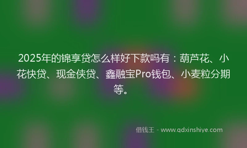 2025年的锦享贷怎么样好下款吗有：葫芦花、小花快贷、现金侠贷、鑫融宝Pro钱包、小麦粒分期等。