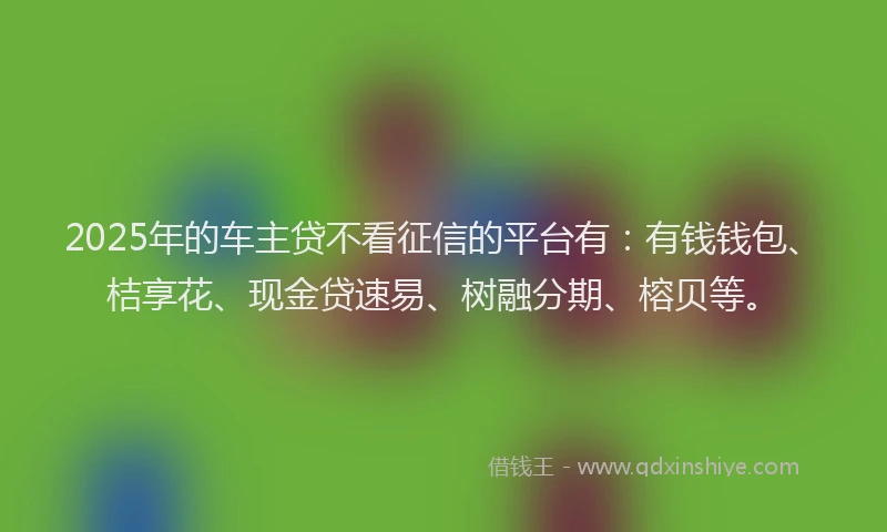 2025年的车主贷不看征信的平台有：有钱钱包、桔享花、现金贷速易、树融分期、榕贝等。
