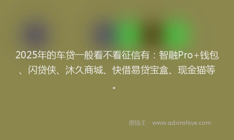 2025年的车贷一般看不看征信有：智融Pro+钱包、闪贷侠、沐久商城、快借易贷宝盒、现金猫等。