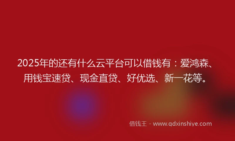 2025年的还有什么云平台可以借钱有：爱鸿森、用钱宝速贷、现金直贷、好优选、新一花等。