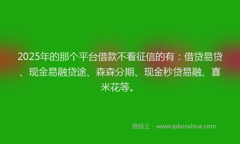 2025年的那个平台借款不看征信的有：借贷易贷、现金易融贷途、森森分期、现金秒贷易融、喜米花等。