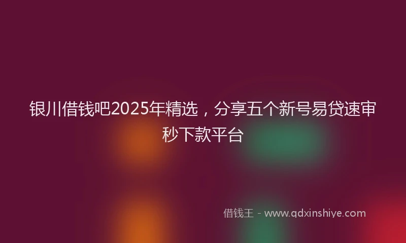 银川借钱吧2025年精选，分享五个新号易贷速审秒下款平台