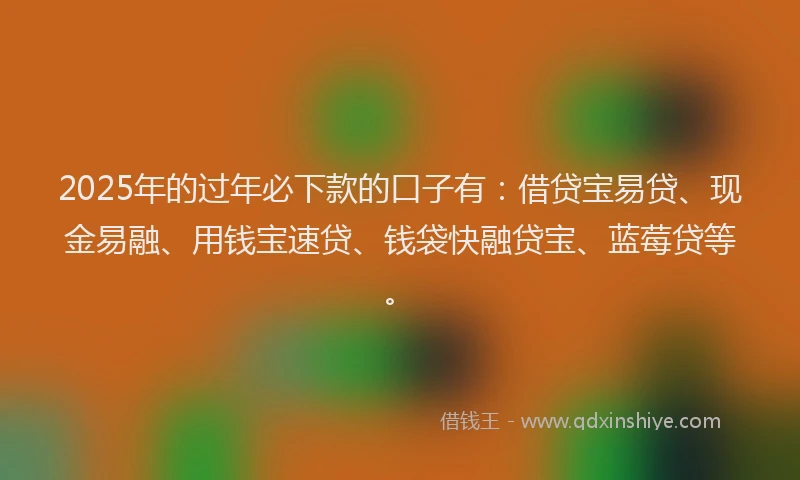 2025年的过年必下款的口子有：借贷宝易贷、现金易融、用钱宝速贷、钱袋快融贷宝、蓝莓贷等。