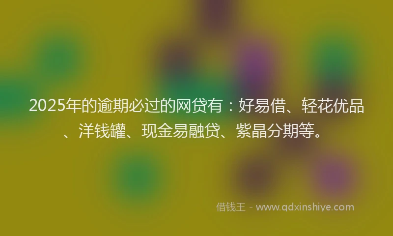 2025年的逾期必过的网贷有：好易借、轻花优品、洋钱罐、现金易融贷、紫晶分期等。