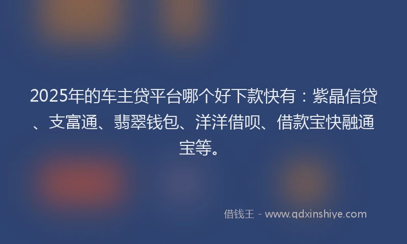 2025年的车主贷平台哪个好下款快有：紫晶信贷、支富通、翡翠钱包、洋洋借呗、借款宝快融通宝等。