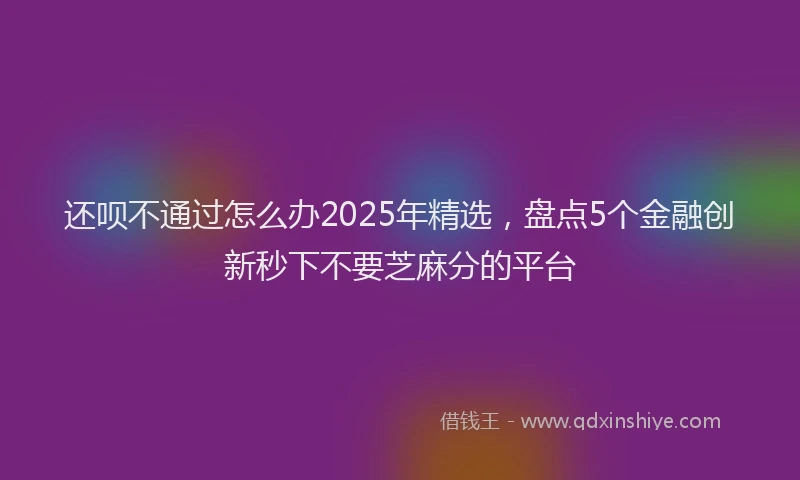 还呗不通过怎么办2025年精选，盘点5个金融创新秒下不要芝麻分的平台