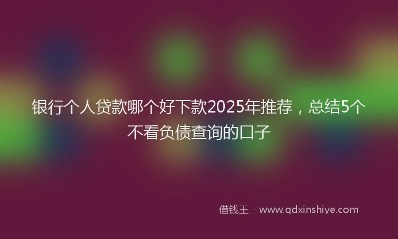 银行个人贷款哪个好下款2025年推荐，总结5个不看负债查询的口子