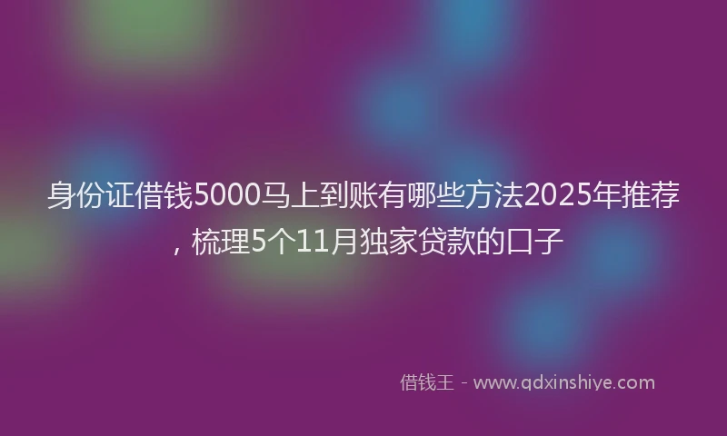 身份证借钱5000马上到账有哪些方法2025年推荐，梳理5个11月独家贷款的口子
