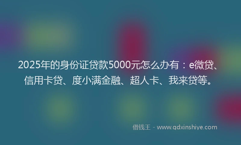 2025年的身份证贷款5000元怎么办有：e微贷、信用卡贷、度小满金融、超人卡、我来贷等。