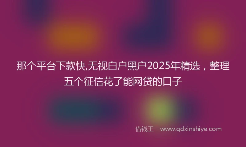 那个平台下款快,无视白户黑户2025年精选，整理五个征信花了能网贷的口子