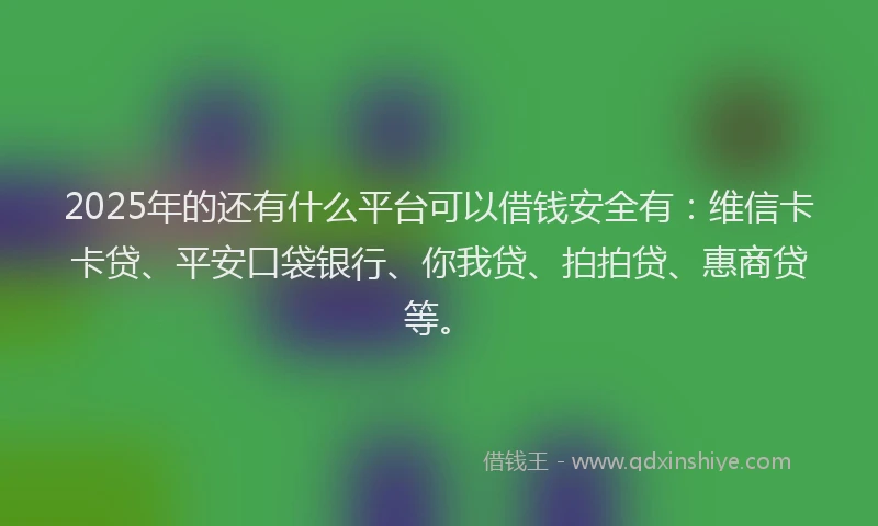 2025年的还有什么平台可以借钱安全有：维信卡卡贷、平安口袋银行、你我贷、拍拍贷、惠商贷等。