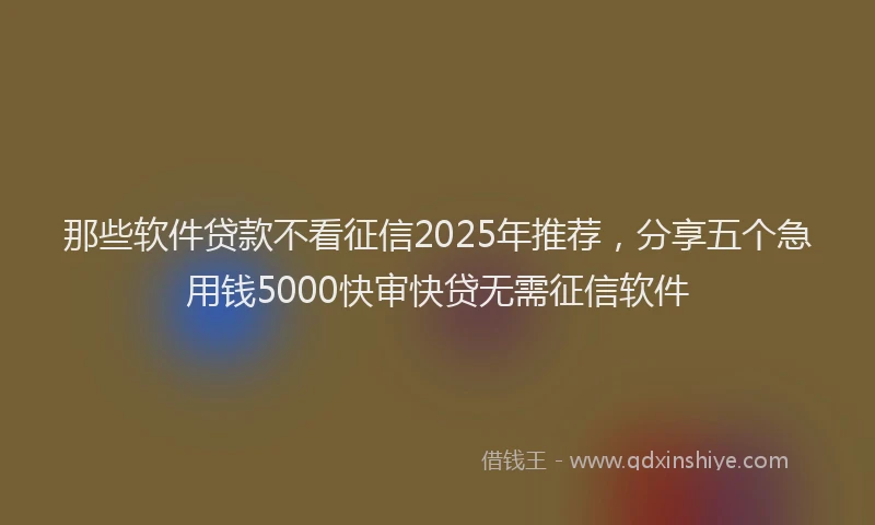 那些软件贷款不看征信2025年推荐，分享五个急用钱5000快审快贷无需征信软件