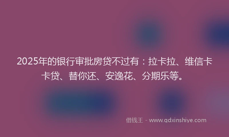 2025年的银行审批房贷不过有：拉卡拉、维信卡卡贷、替你还、安逸花、分期乐等。