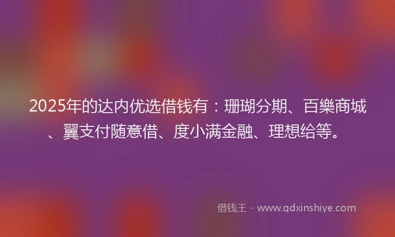 2025年的达内优选借钱有：珊瑚分期、百樂商城、翼支付随意借、度小满金融、理想给等。