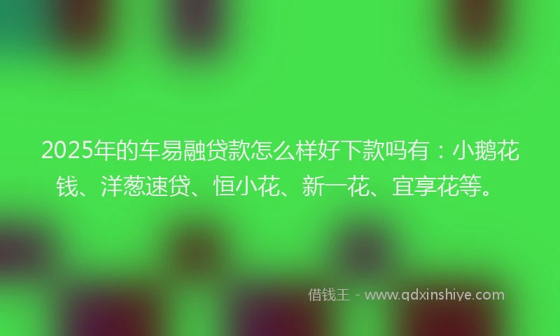 2025年的车易融贷款怎么样好下款吗有：小鹅花钱、洋葱速贷、恒小花、新一花、宜享花等。