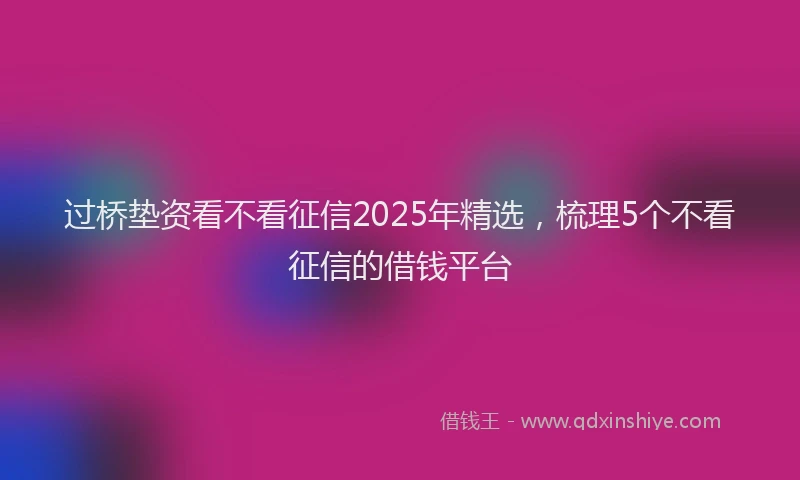 过桥垫资看不看征信2025年精选，梳理5个不看征信的借钱平台