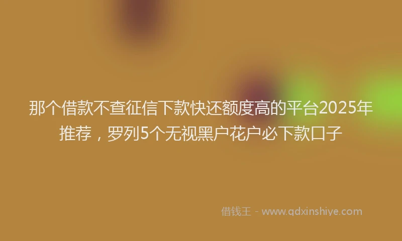 那个借款不查征信下款快还额度高的平台2025年推荐，罗列5个无视黑户花户必下款口子