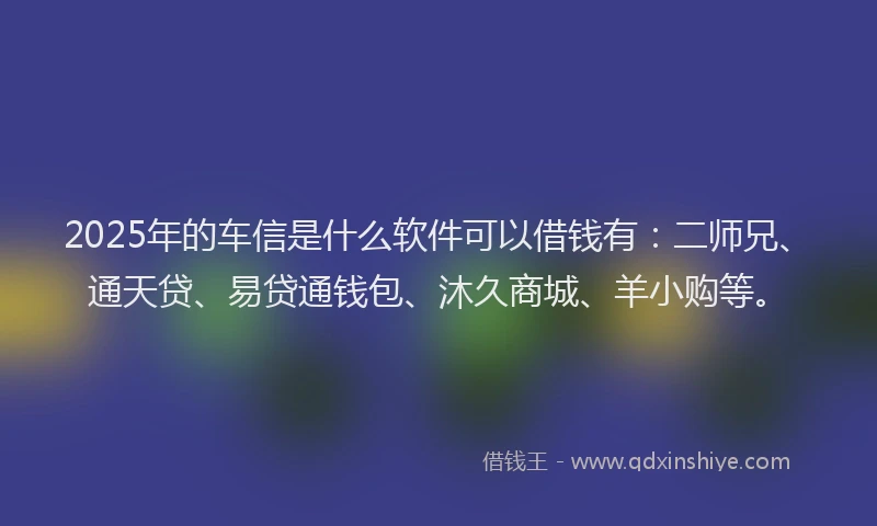 2025年的车信是什么软件可以借钱有:二师兄、通天贷、易贷通钱包、沐久商城、羊小购等。