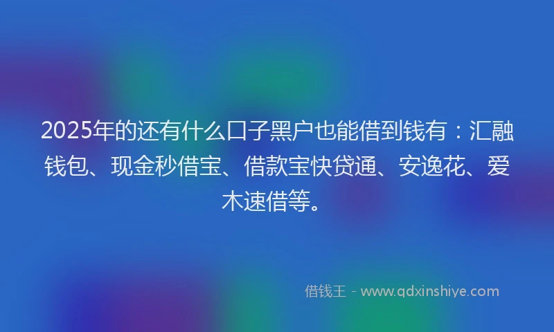 2025年的还有什么口子黑户也能借到钱有：汇融钱包、现金秒借宝、借款宝快贷通、安逸花、爱木速借等。