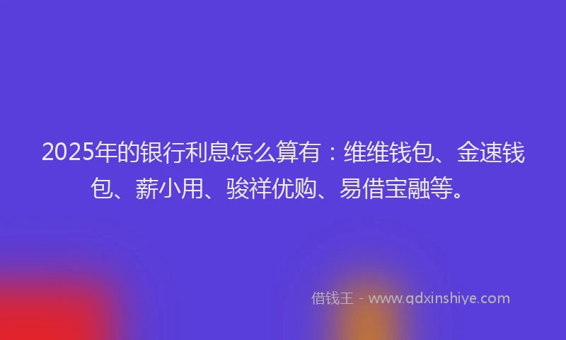 2025年的银行利息怎么算有：维维钱包、金速钱包、薪小用、骏祥优购、易借宝融等。