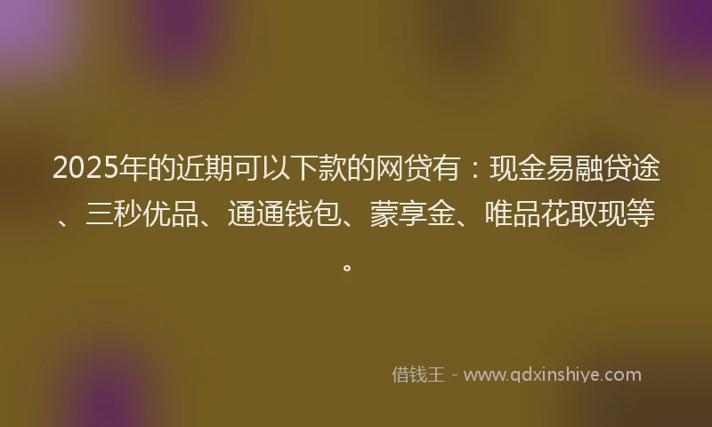2025年的近期可以下款的网贷有：现金易融贷途、三秒优品、通通钱包、蒙享金、唯品花取现等。