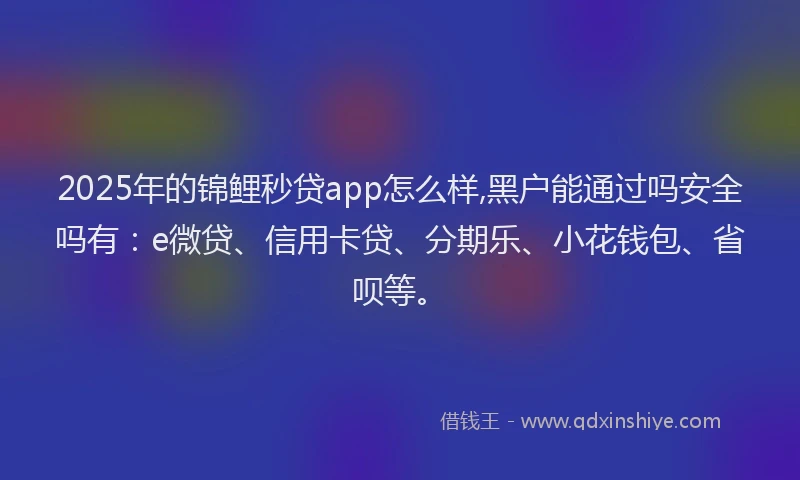 2025年的锦鲤秒贷app怎么样,黑户能通过吗安全吗有：e微贷、信用卡贷、分期乐、小花钱包、省呗等。