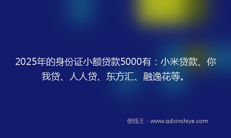 2025年的身份证小额贷款5000有：小米贷款、你我贷、人人贷、东方汇、融逸花等。