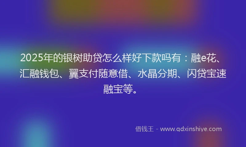 2025年的银树助贷怎么样好下款吗有：融e花、汇融钱包、翼支付随意借、水晶分期、闪贷宝速融宝等。