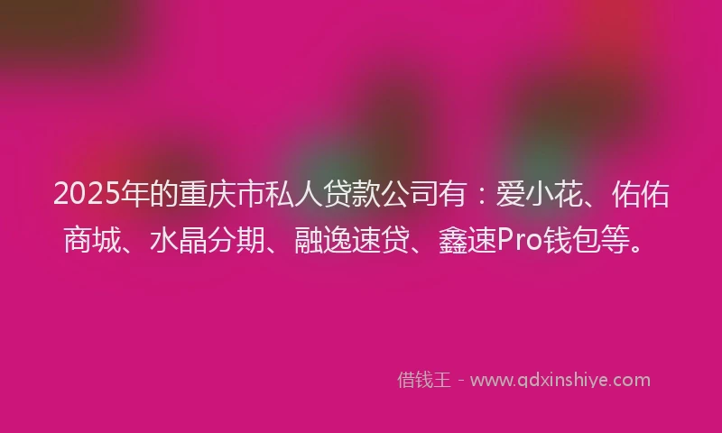 2025年的重庆市私人贷款公司有：爱小花、佑佑商城、水晶分期、融逸速贷、鑫速Pro钱包等。