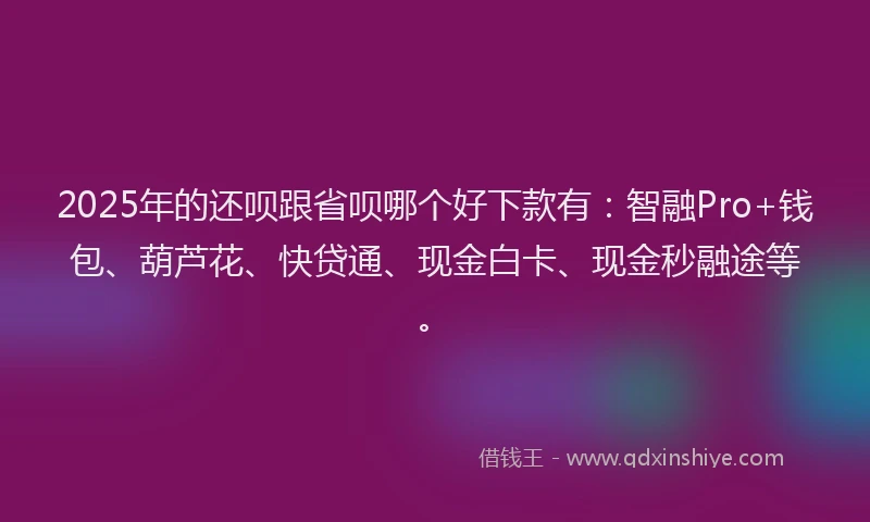 2025年的还呗跟省呗哪个好下款有：智融Pro+钱包、葫芦花、快贷通、现金白卡、现金秒融途等。