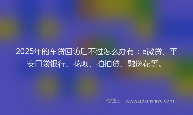 2025年的车贷回访后不过怎么办有：e微贷、平安口袋银行、花呗、拍拍贷、融逸花等。