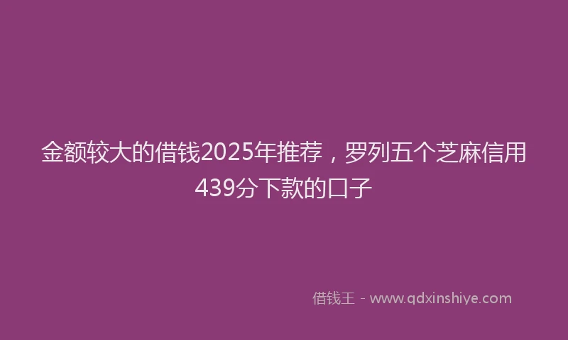 金额较大的借钱2025年推荐，罗列五个芝麻信用439分下款的口子