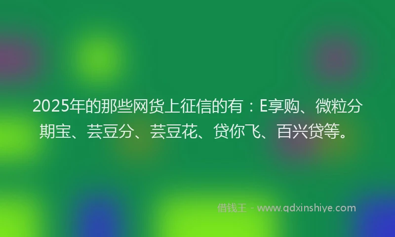 2025年的那些网货上征信的有：E享购、微粒分期宝、芸豆分、芸豆花、贷你飞、百兴贷等。
