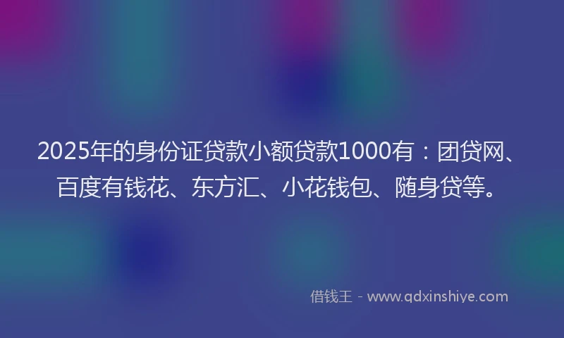 2025年的身份证贷款小额贷款1000有：团贷网、百度有钱花、东方汇、小花钱包、随身贷等。
