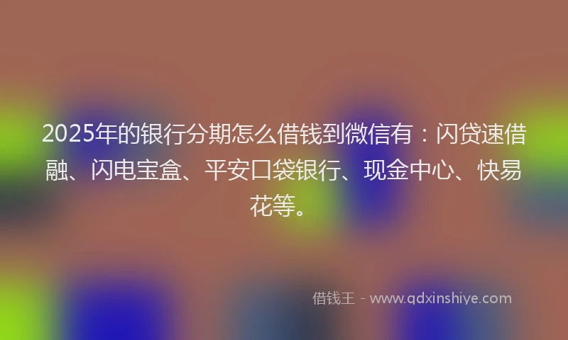 2025年的银行分期怎么借钱到微信有：闪贷速借融、闪电宝盒、平安口袋银行、现金中心、快易花等。