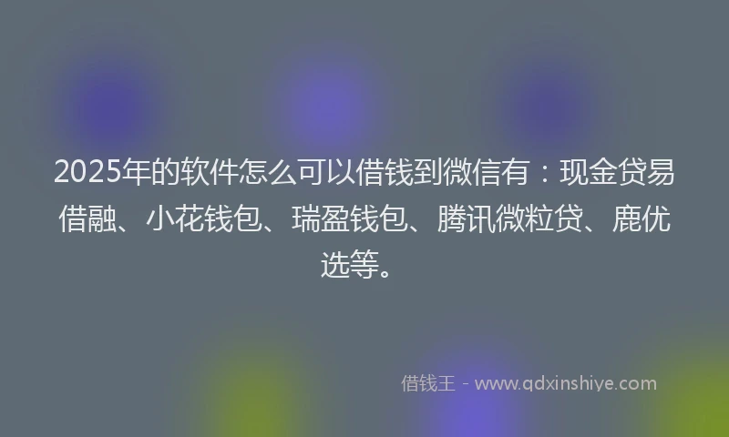 2025年的软件怎么可以借钱到微信有：现金贷易借融、小花钱包、瑞盈钱包、腾讯微粒贷、鹿优选等。