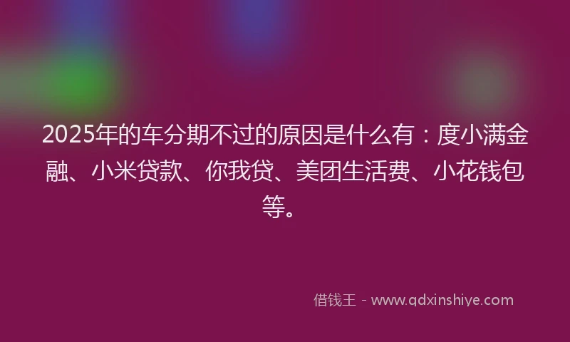 2025年的车分期不过的原因是什么有：度小满金融、小米贷款、你我贷、美团生活费、小花钱包等。