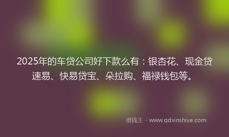 2025年的车贷公司好下款么有：银杏花、现金贷速易、快易贷宝、朵拉购、福禄钱包等。