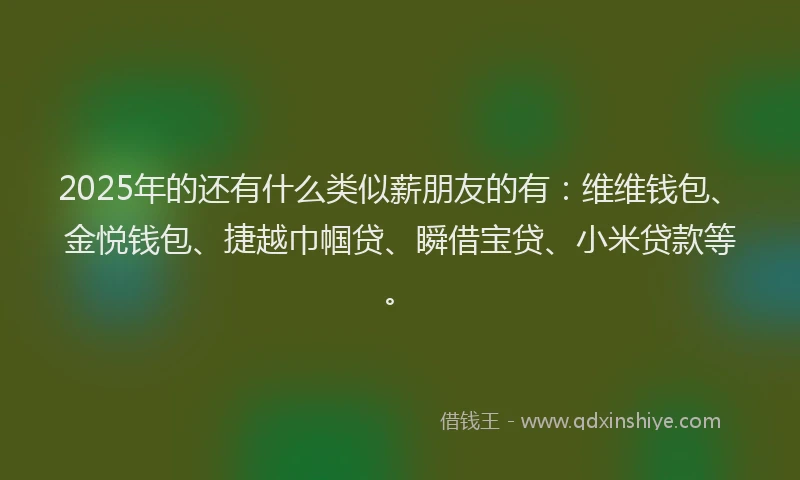 2025年的还有什么类似薪朋友的有:维维钱包、金悦钱包、捷越巾帼贷、瞬借宝贷、小米贷款等。