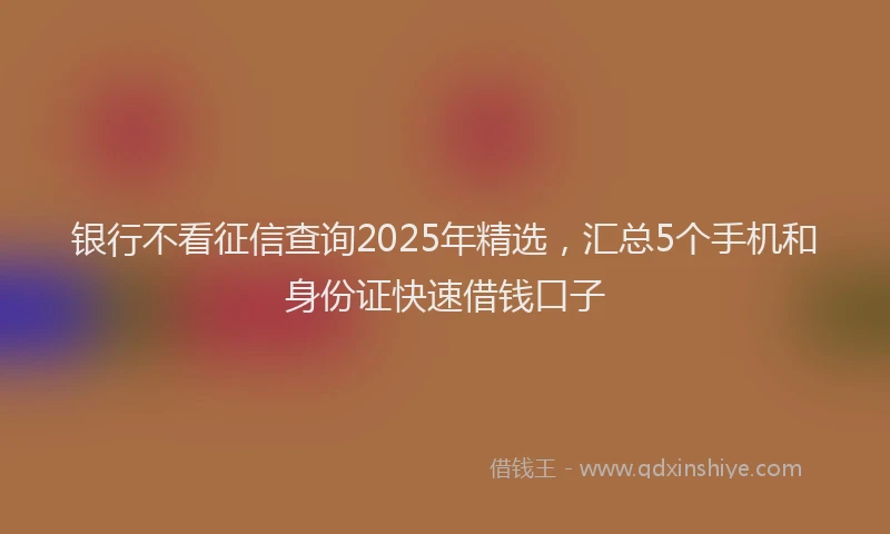银行不看征信查询2025年精选，汇总5个手机和身份证快速借钱口子
