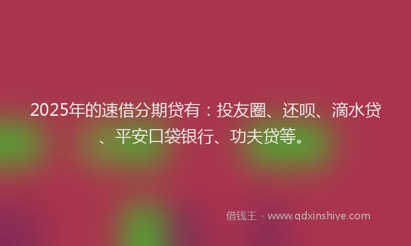 2025年的速借分期贷有：投友圈、还呗、滴水贷、平安口袋银行、功夫贷等。