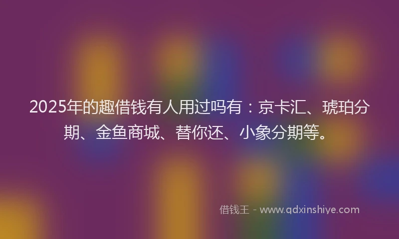 2025年的趣借钱有人用过吗有：京卡汇、琥珀分期、金鱼商城、替你还、小象分期等。