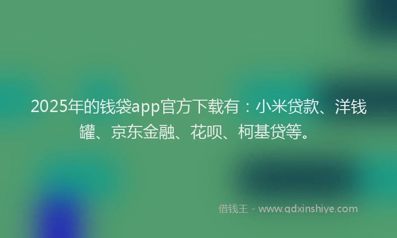 2025年的钱袋app官方下载有：小米贷款、洋钱罐、京东金融、花呗、柯基贷等。
