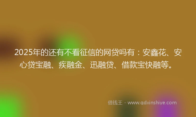 2025年的还有不看征信的网贷吗有：安鑫花、安心贷宝融、疾融金、迅融贷、借款宝快融等。
