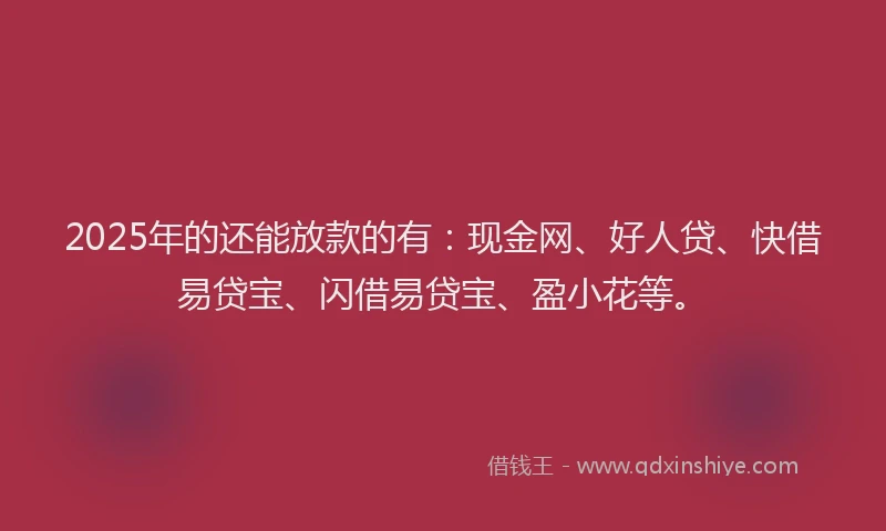 2025年的还能放款的有：现金网、好人贷、快借易贷宝、闪借易贷宝、盈小花等。