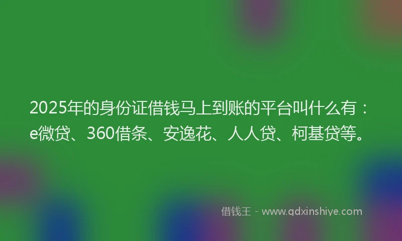 2025年的身份证借钱马上到账的平台叫什么有：e微贷、360借条、安逸花、人人贷、柯基贷等。
