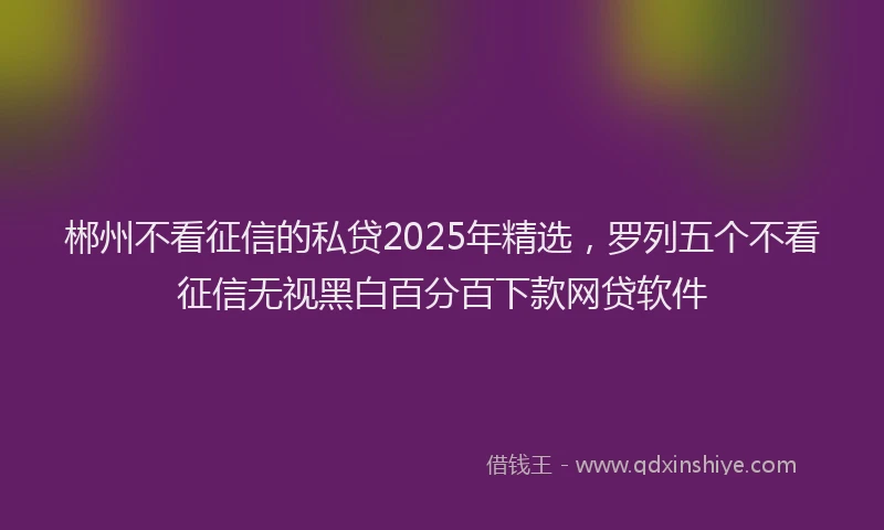 郴州不看征信的私贷2025年精选，罗列五个不看征信无视黑白百分百下款网贷软件